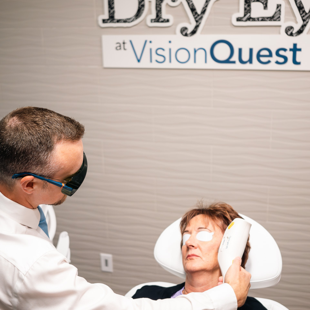 senior checking dry eye disease at VisionQuest Eyecare